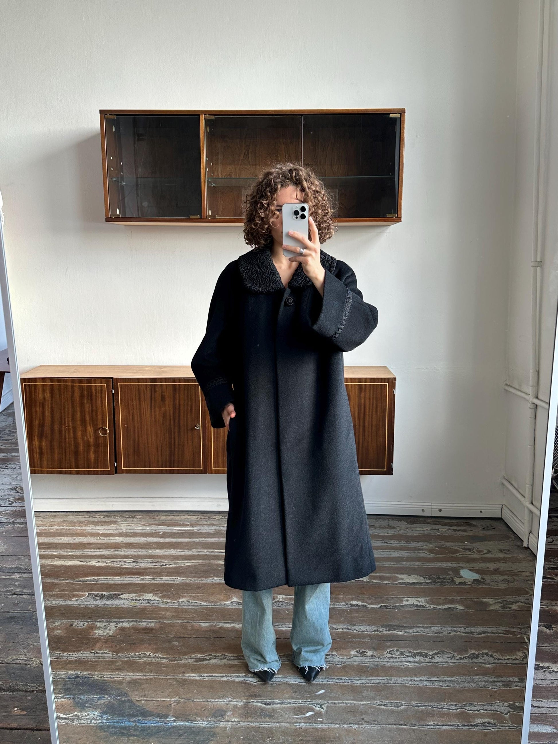 Vintage 90s mohair/wool blend coat in black