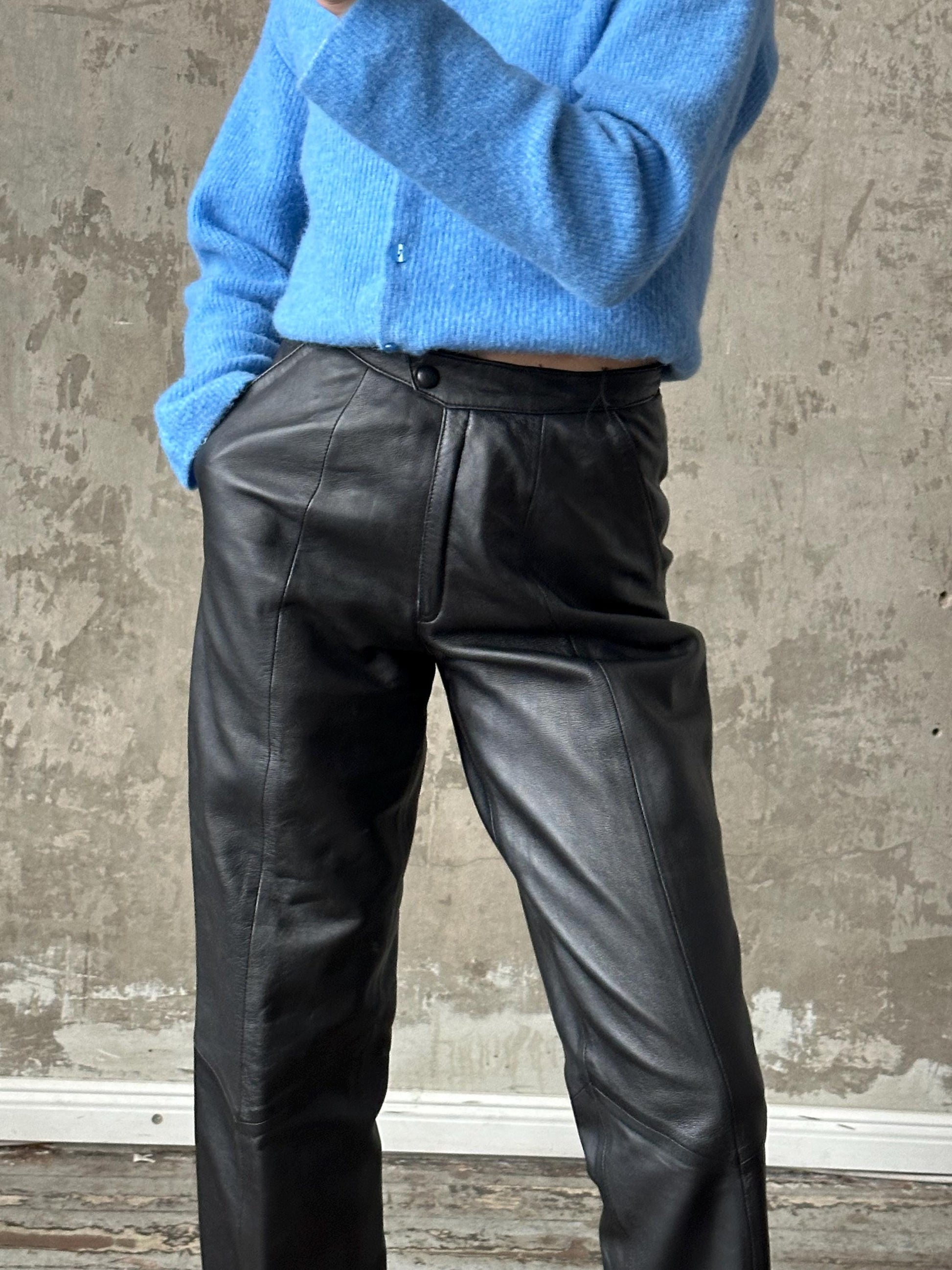 Vintage genuine leather trousers in black