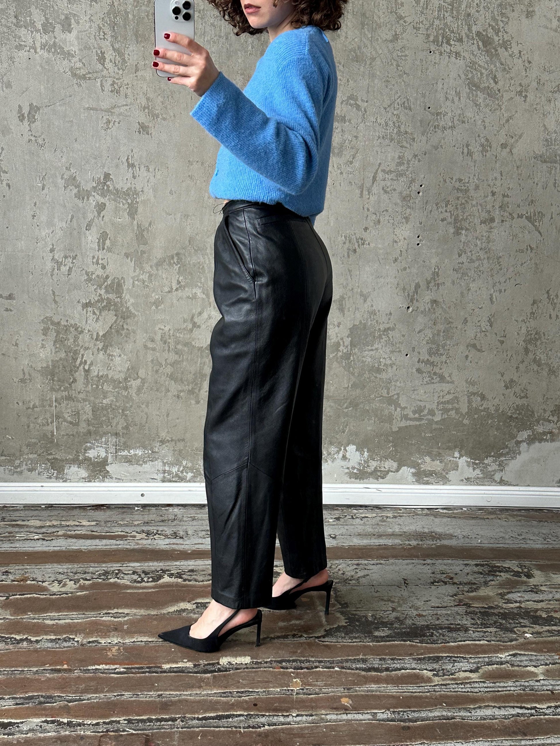 Vintage genuine leather trousers in black