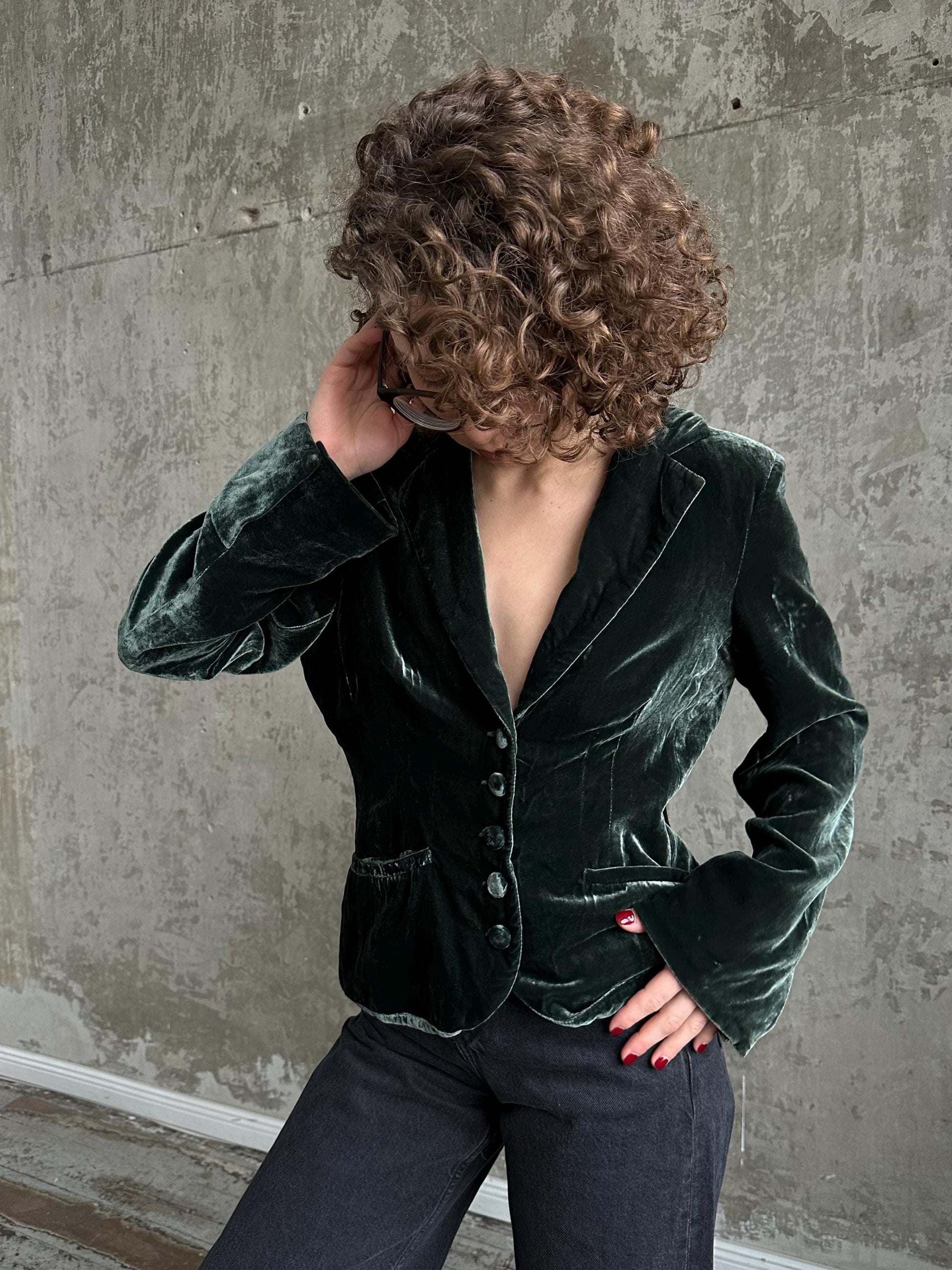 Vintage velvet blazer in green