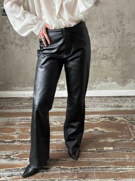 Vintage genuine leather trousers in black