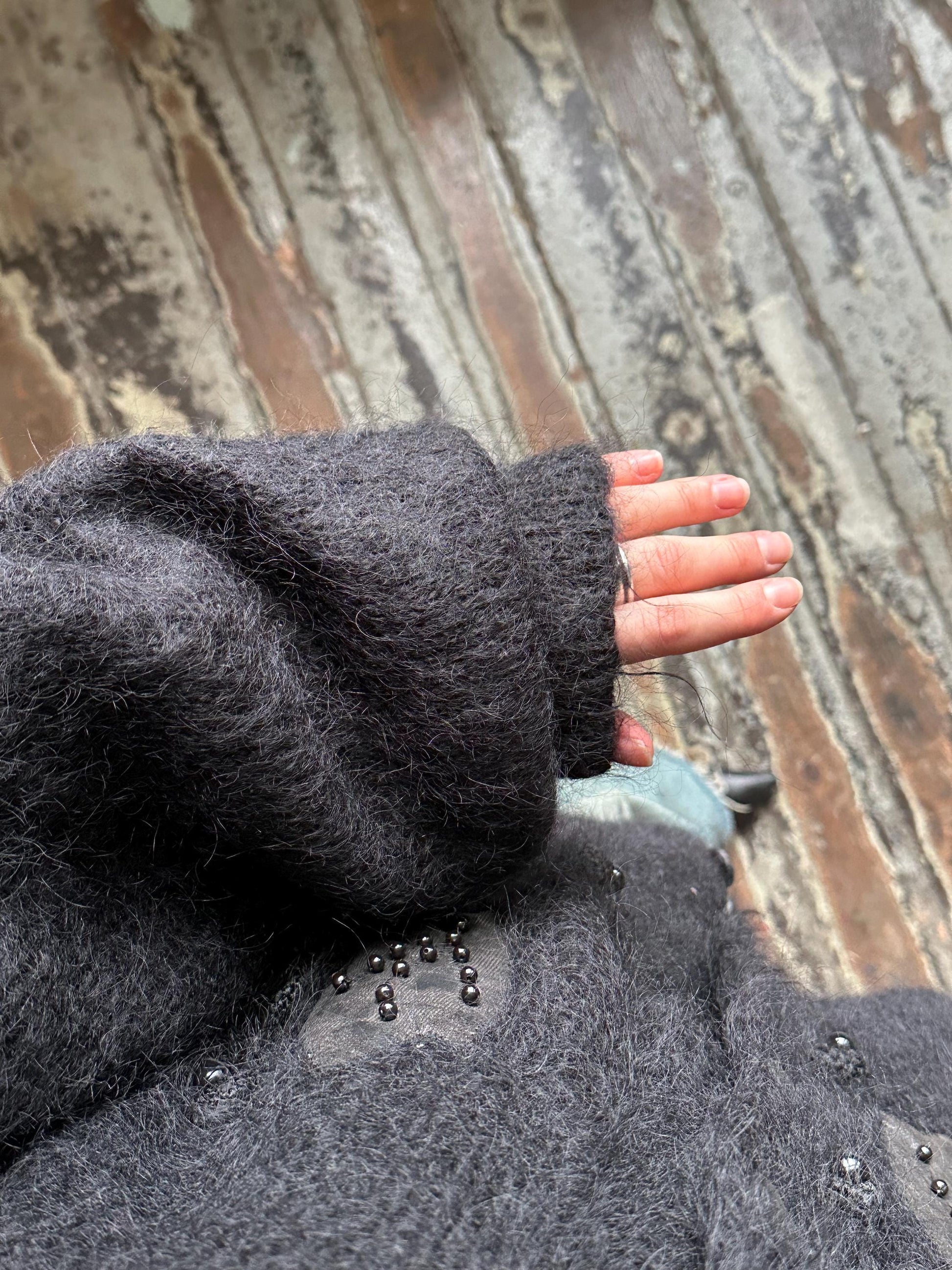 Vintage oversized mohair cardigan, 80s fuzzy sweater in black