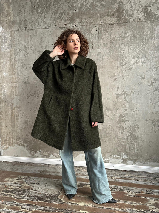 Vintage 90s PIERRE CARDIN midi coat in green, wool overcoat