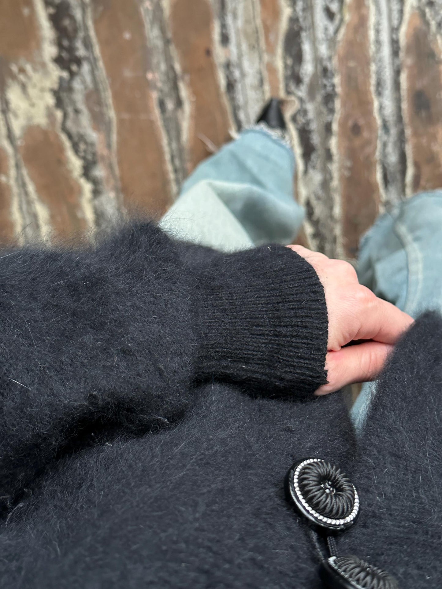 Vintage black angora cardigan, 80s fuzzy sweater