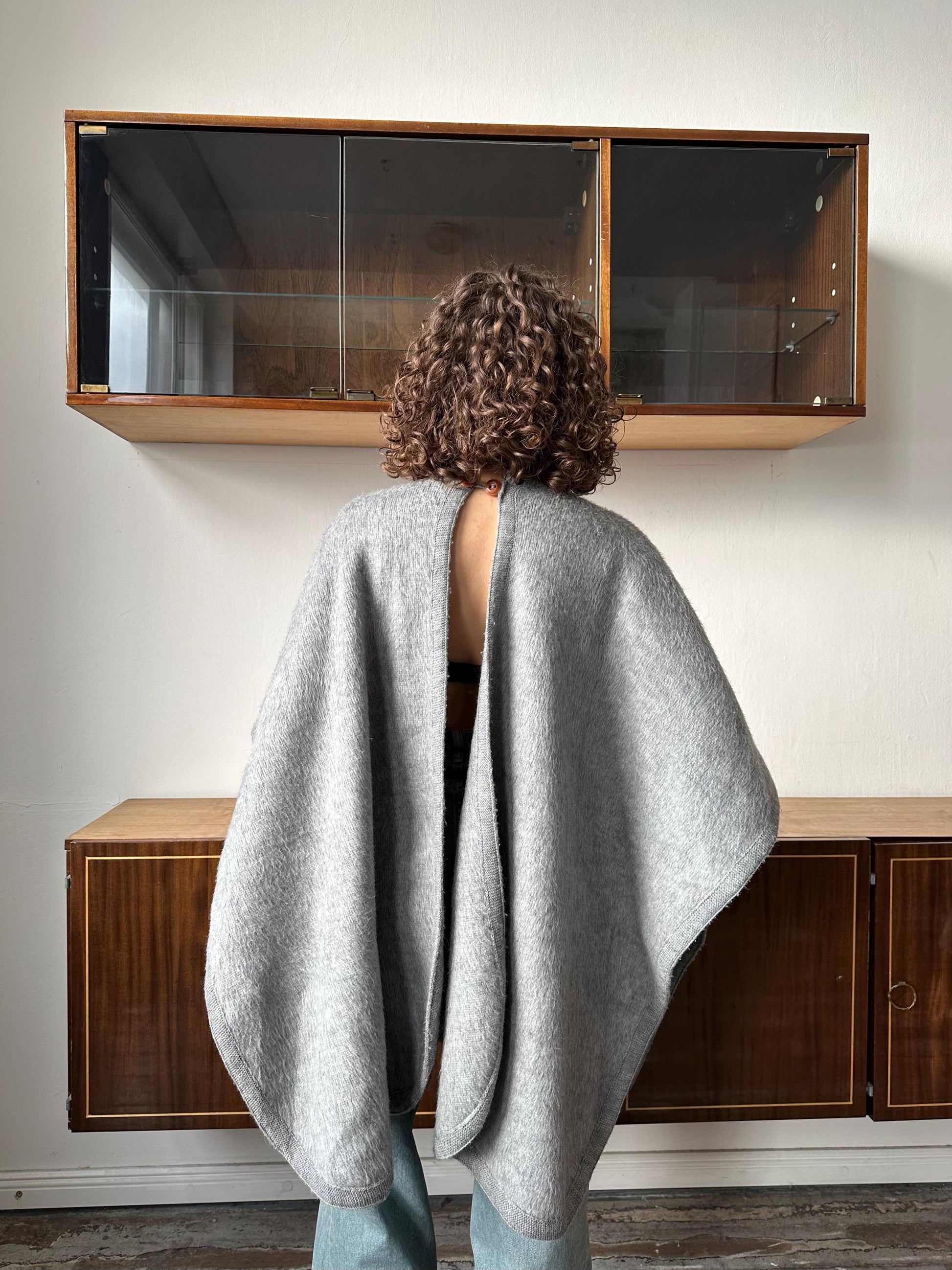 Vintage oversized wool poncho in grey