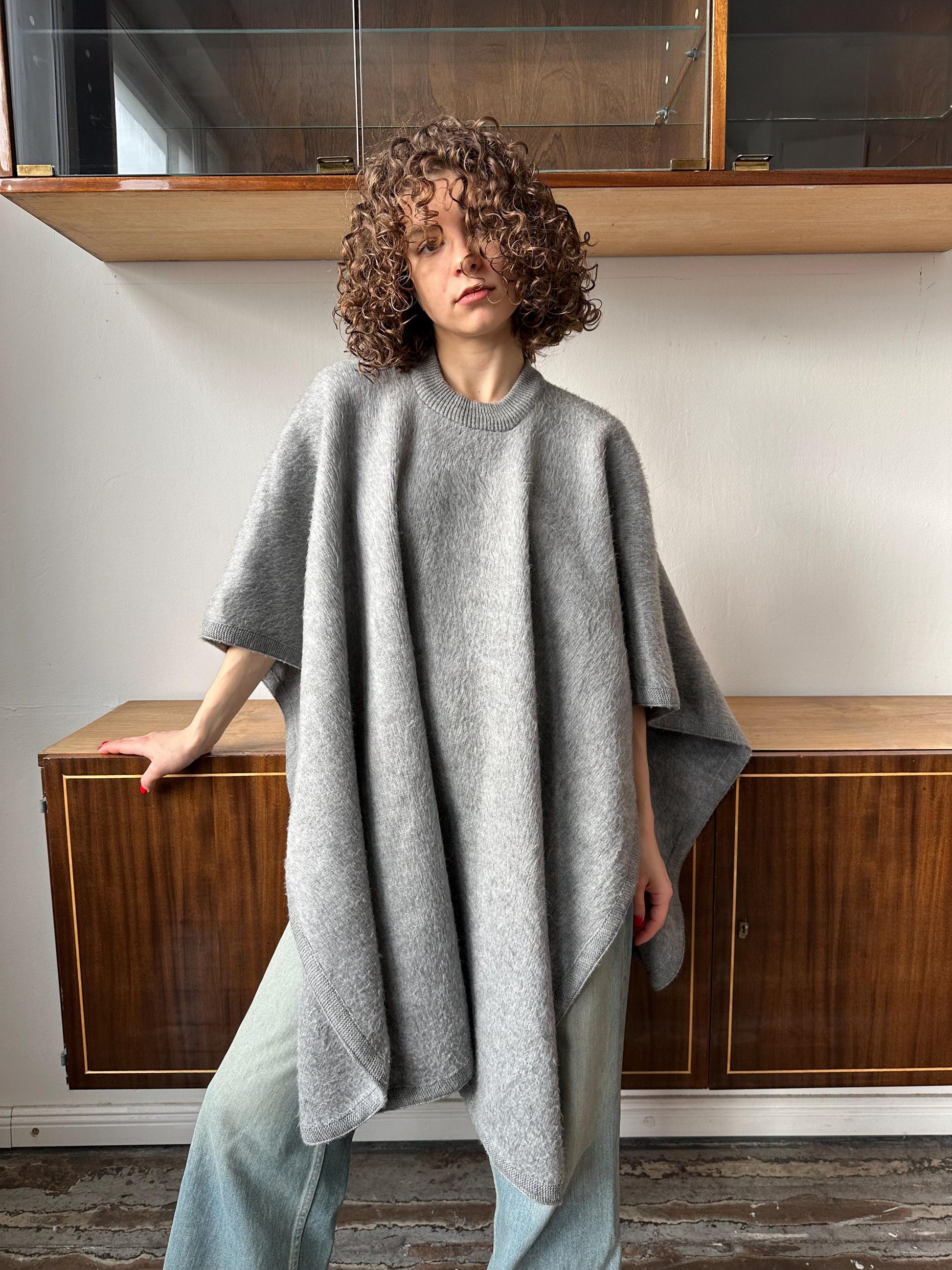 Vintage oversized wool poncho in grey