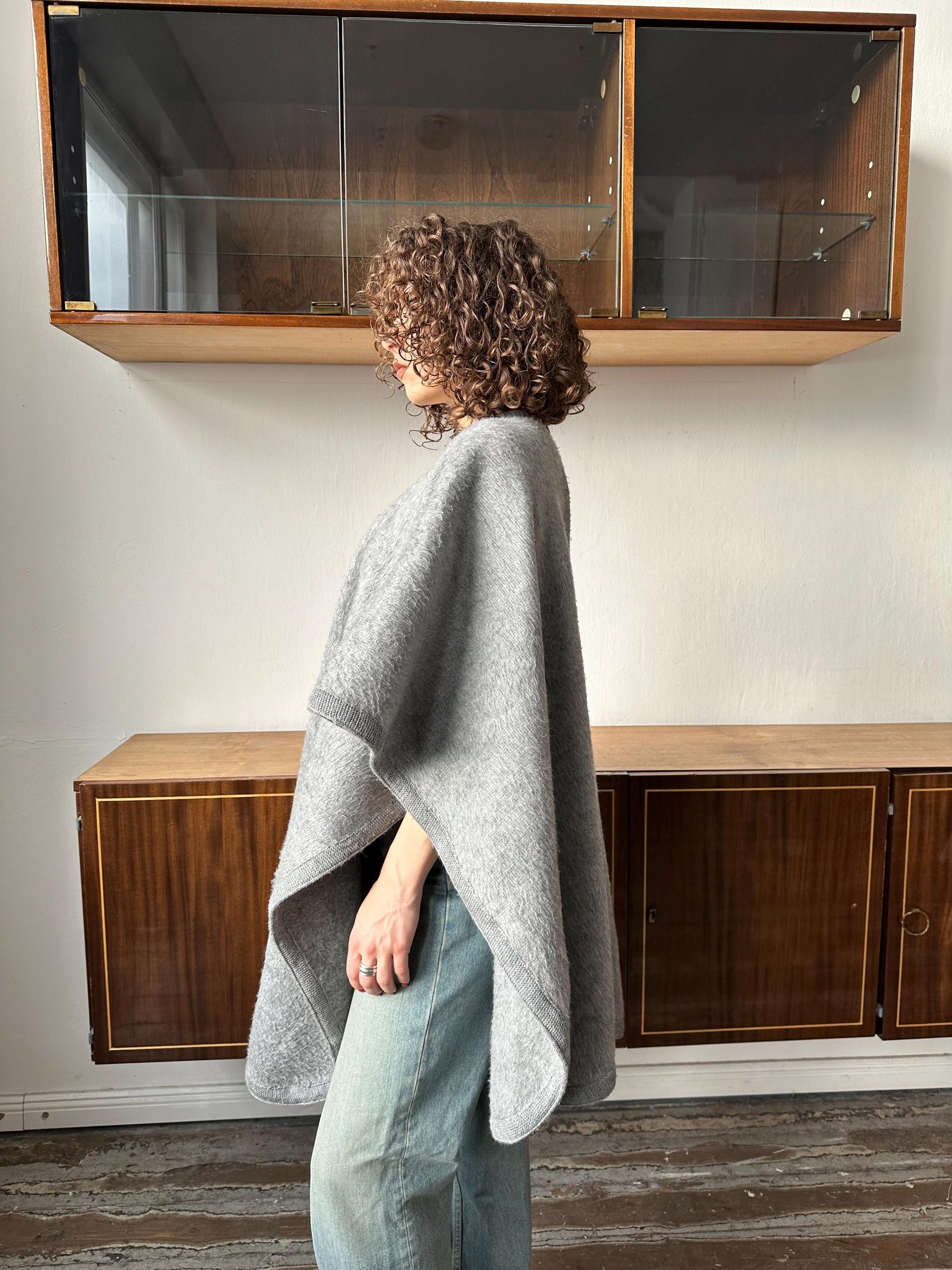 Vintage oversized wool poncho in grey