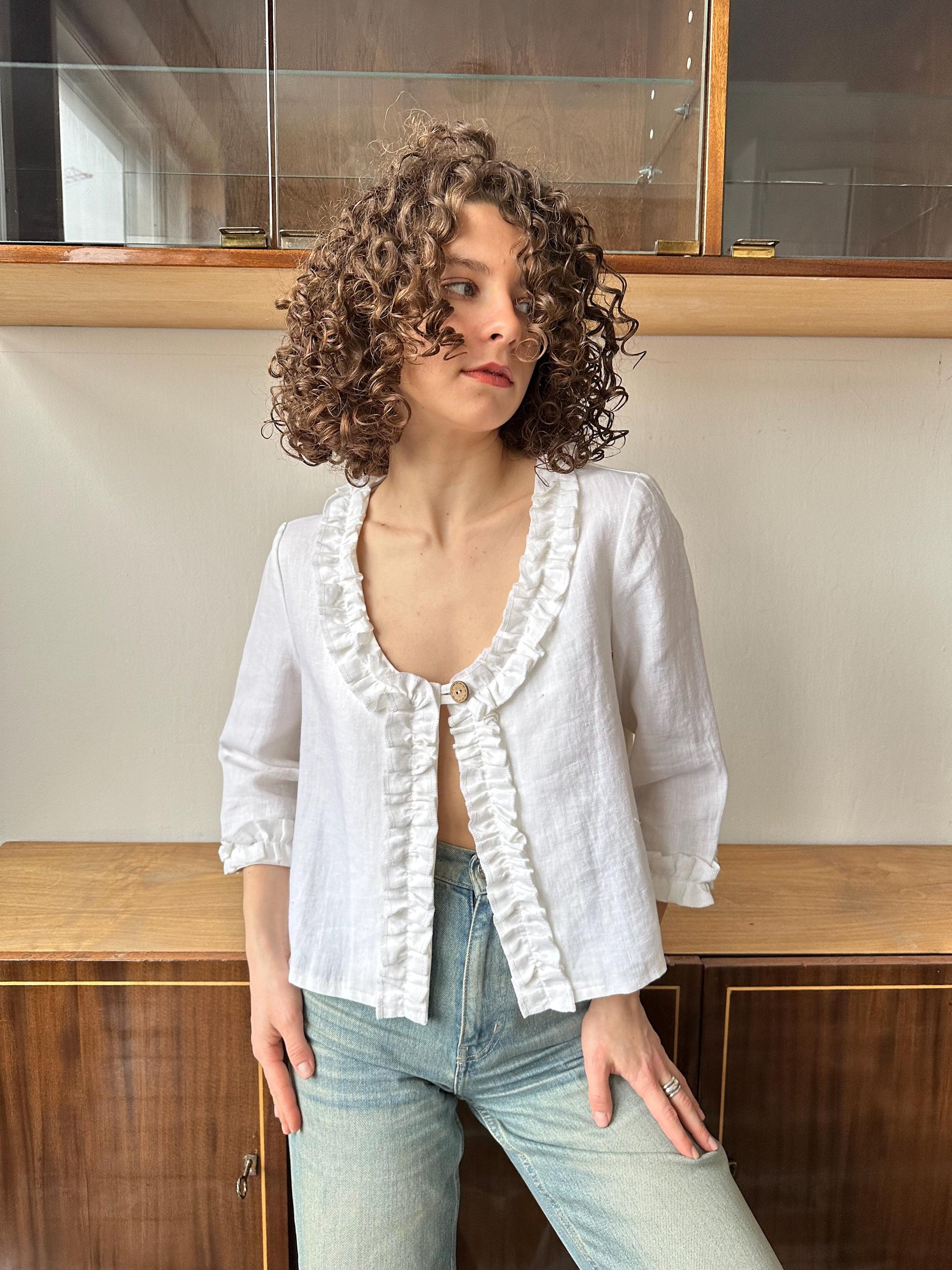 Vintage white linen top, traditional blouse
